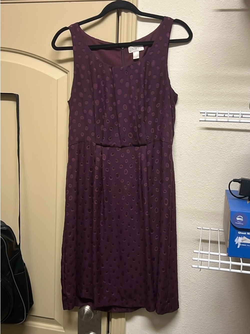 LOFT Plum Sleeveless Dot Midi Dress